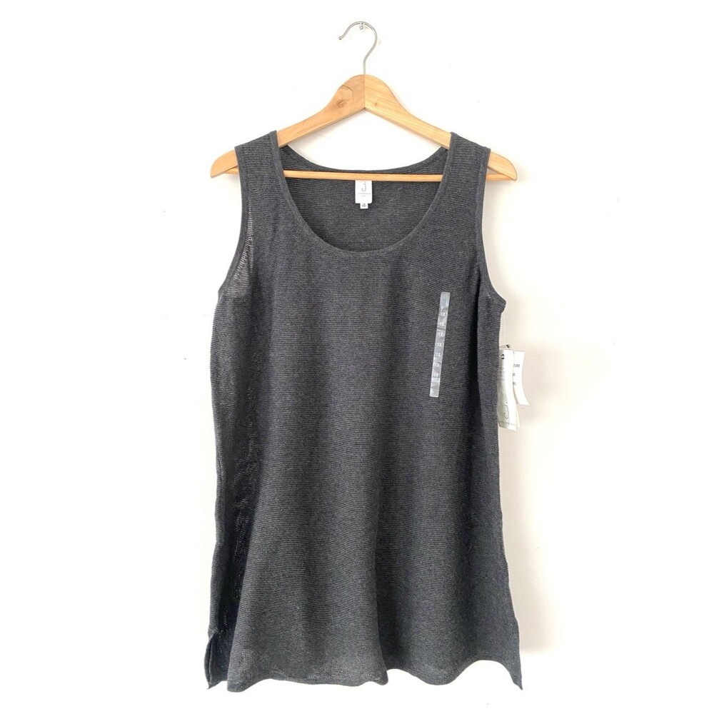 Jones New York Charcoal Scoop Neck Cotton Knit Tank XL Office Minimal Effortless